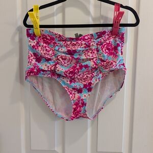 Torrid sz 1 high waisted pink and blue floral bikini bottoms EUC